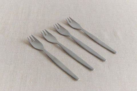 Vintage 1950s Swedish Set of Four Stainless Steel Focus Cake Fork Set by Folke Arström for Gense