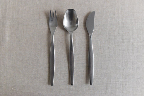 Vintage 1950s Swedish Single Knife, Fork and Spoon Set of Stainless Steel Focus Cutlery by Folke Arström for Gense