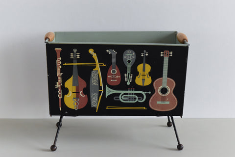 Vintage 1950s Metal Magazine Rack with Musical Instrument Design by Worcester Ware