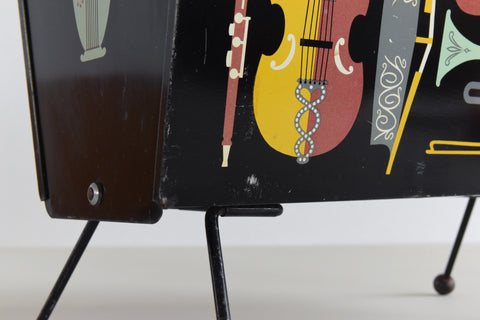 Vintage 1950s Metal Magazine Rack with Musical Instrument Design by Worcester Ware