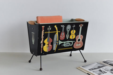 Vintage 1950s Metal Magazine Rack with Musical Instrument Design by Worcester Ware