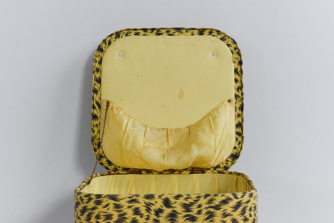 Vintage 1950s Yellow Leopard Print Footstool / Sewing Box by Sherborne