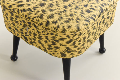 Vintage 1950s Yellow Leopard Print Footstool / Sewing Box by Sherborne