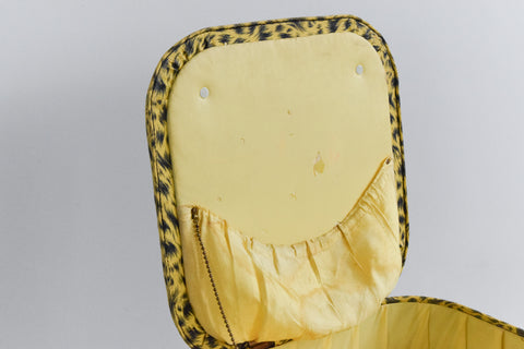 Vintage 1950s Yellow Leopard Print Footstool / Sewing Box by Sherborne