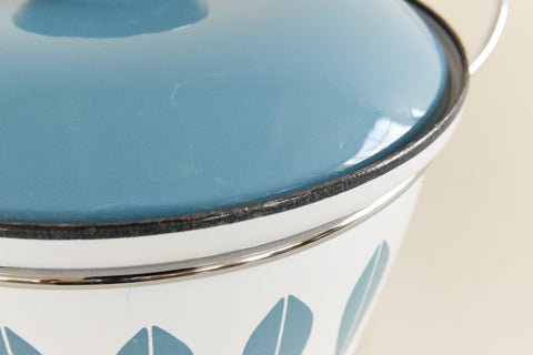 Vintage 1960s Arne Clausen for Cathrineholm Light Blue and White Lotus Design Enamel Casserole Pan