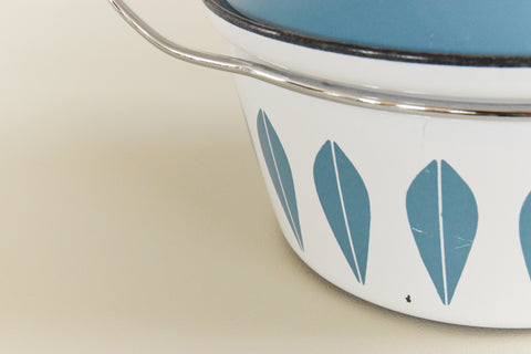 Vintage 1960s Arne Clausen for Cathrineholm Light Blue and White Lotus Design Enamel Casserole Pan