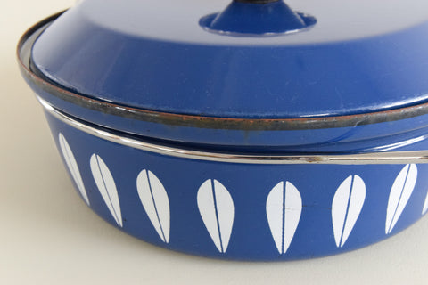 Vintage 1960s Arne Clausen for Cathrineholm Blue and White Lotus Design Enamel Casserole Pan