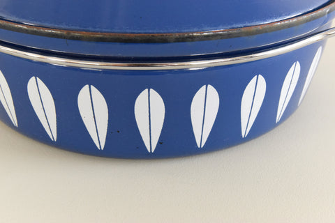 Vintage 1960s Arne Clausen for Cathrineholm Blue and White Lotus Design Enamel Casserole Pan
