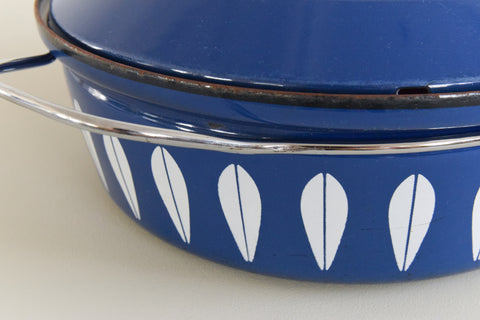 Vintage 1960s Arne Clausen for Cathrineholm Blue and White Lotus Design Enamel Casserole Pan