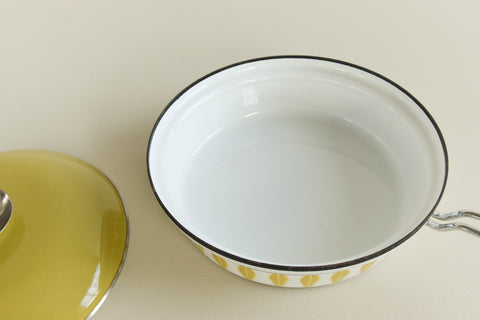 Vintage 1960s Cathrineholm Avocado Green and White Lotus Enamel Frying Pan