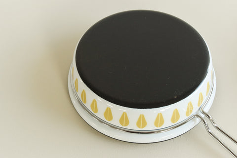 Vintage 1960s Cathrineholm Avocado Green and White Lotus Enamel Frying Pan