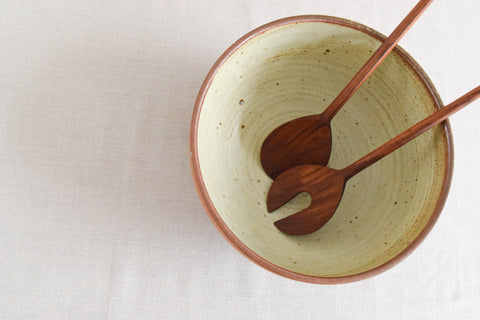Vintage 1960s Danish Wooden Salad Serving Spoon and Fork Set