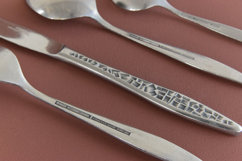 Vintage 1960s Four Piece Mosaic Stainless Steel Cutlery set by Viners International