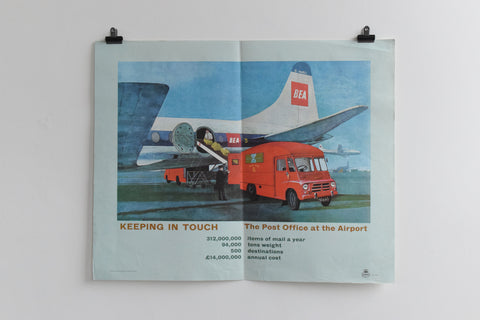 Vintage 1960s GPO Post Office Poster "Keeping in Touch, The Post Office at the Airport"