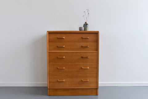 Vintage E Gomme G Plan Brandon Oak Five Drawer Chest of Drawers