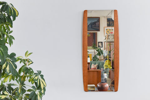 Vintage 1960s Long Wall Mirror with Teak Side Panels