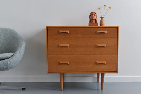 Vintage 1960s Oak 3 Drawer Stag Concord Chest of Drawers by John & Sylvia Reid