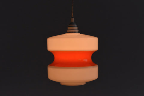 Vintage 1960s Orange and White Glass Pendant Light Shade