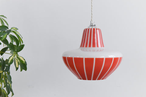 Vintage 1960s Red Striped Glass Pendant Light Shade
