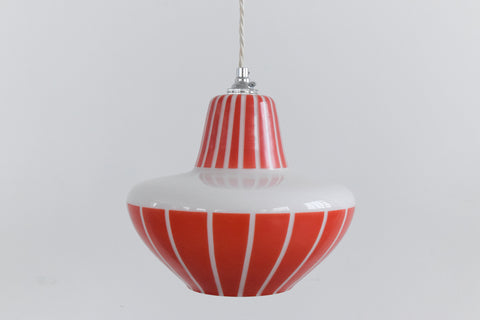 Vintage 1960s Red Striped Glass Pendant Light Shade