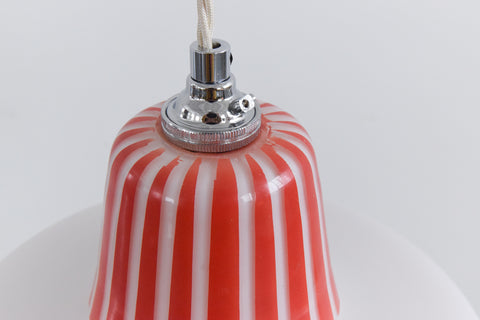Vintage 1960s Red Striped Glass Pendant Light Shade