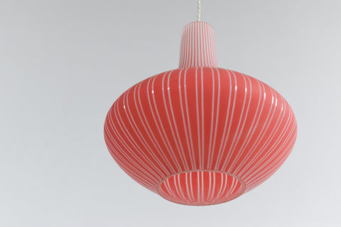 Vintage 1960s Red Striped Glass Pendant Light Shade