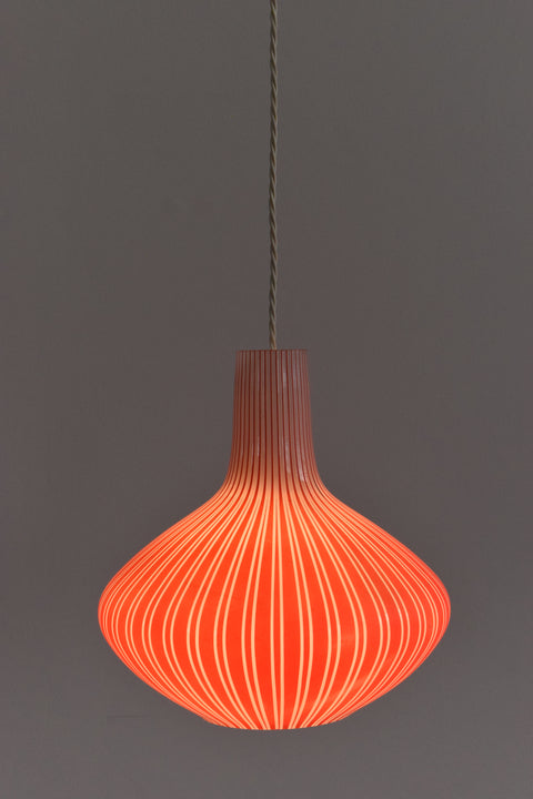 Vintage 1960s Red Striped Glass Pendant Light Shade