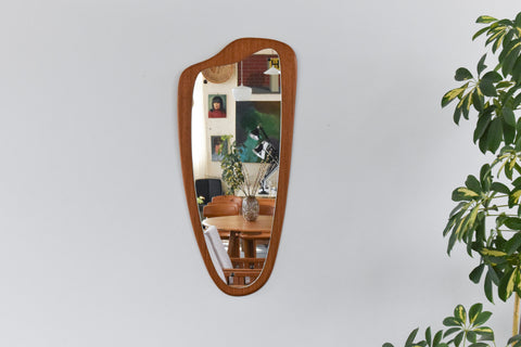 Vintage 1960s Teak Wall Mirror in Asymmetric Palette Design