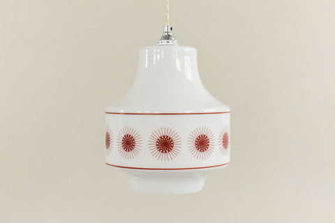 Vintage 1960s White and Burgundy Atomic Glass Pendant Light Shade