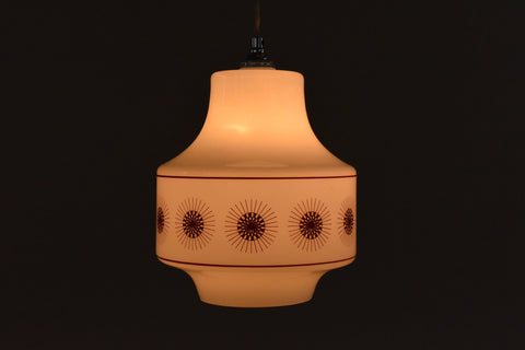 Vintage 1960s White and Burgundy Atomic Glass Pendant Light Shade
