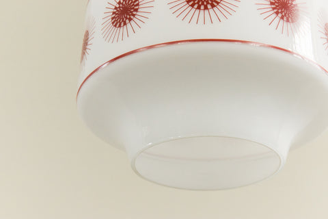 Vintage 1960s White and Burgundy Atomic Glass Pendant Light Shade