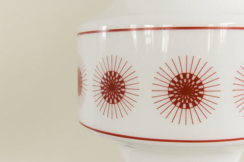Vintage 1960s White and Burgundy Atomic Glass Pendant Light Shade