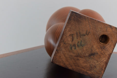 Vintage 1966 Wooden Abstract Sculpture on Plinth