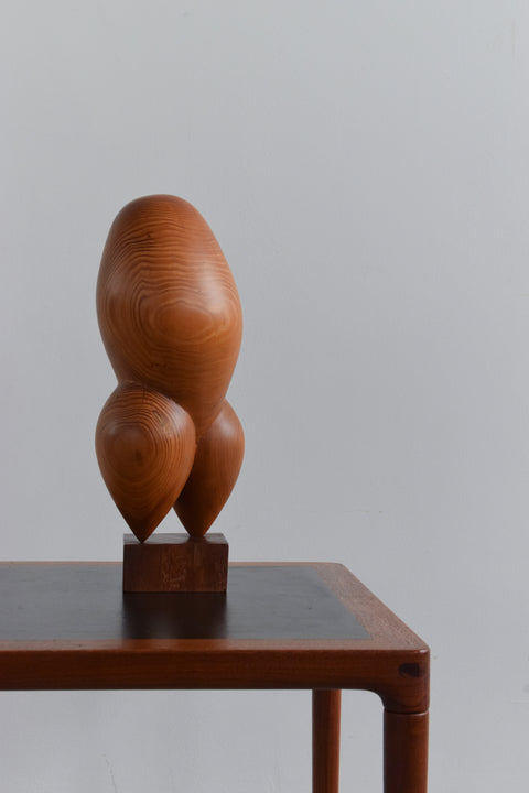Vintage 1966 Wooden Abstract Sculpture on Plinth