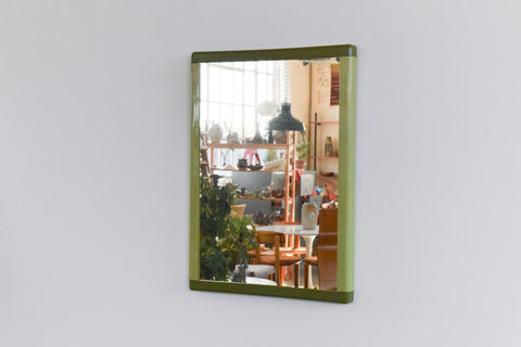 Vintage 1970s Green Plastic Framed Rectangular Mirror