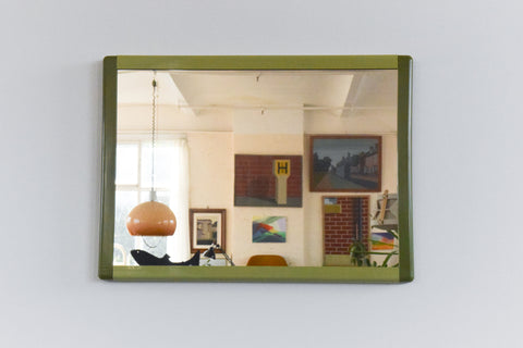 Vintage 1970s Green Plastic Framed Rectangular Mirror