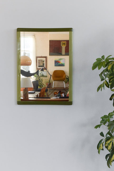 Vintage 1970s Green Plastic Framed Rectangular Mirror