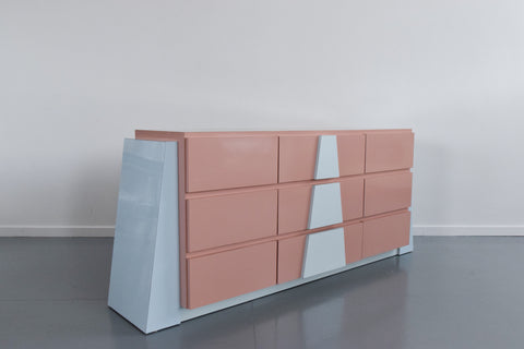 Vintage 1980s Pink and Blue Formica Sideboard / Chest of Drawers