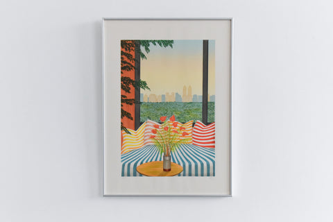 Vintage Original Limited Edition Screen Print by Fanch Ledan Titled 'The Striped Divan' (1983)