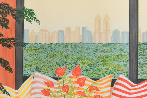 Vintage Original Limited Edition Screen Print by Fanch Ledan Titled 'The Striped Divan' (1983)