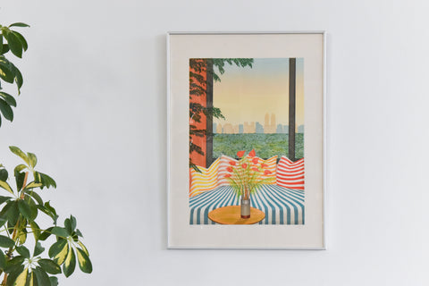 Vintage Original Limited Edition Screen Print by Fanch Ledan Titled 'The Striped Divan' (1983)