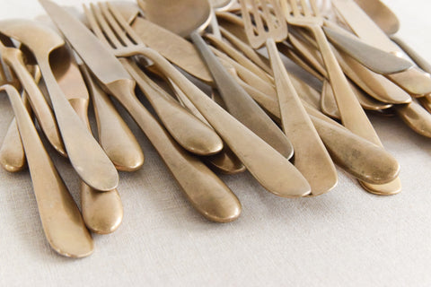 Vintage 30 Piece Rustic Brass Coloured Cutlery Set