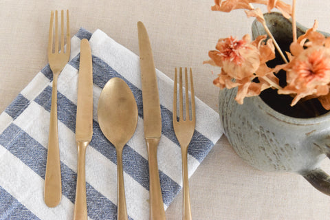 Vintage 30 Piece Rustic Brass Coloured Cutlery Set