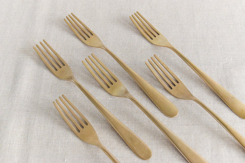 Vintage 30 Piece Rustic Brass Coloured Cutlery Set