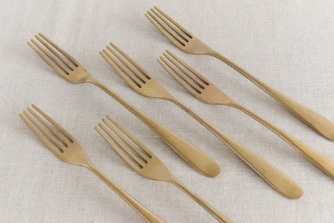 Vintage 30 Piece Rustic Brass Coloured Cutlery Set