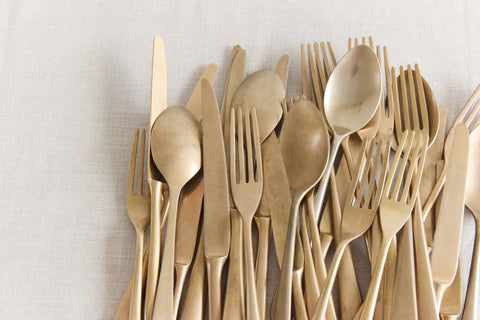 Vintage 30 Piece Rustic Brass Coloured Cutlery Set