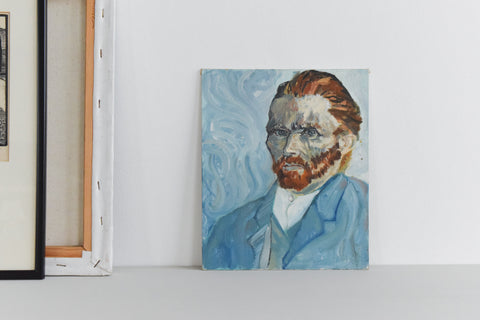 Vintage Acrylic on Board Van Gogh Self Portrait Reproduction Painting