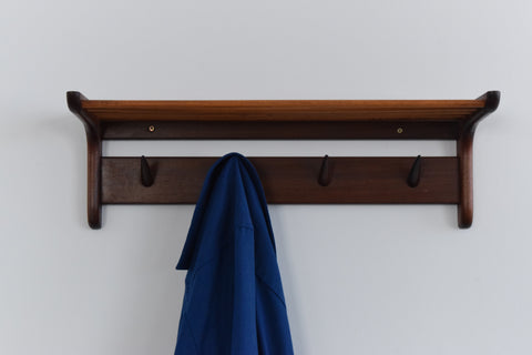 Vintage Afrormosia Wall Mounted Coat Rack with Parcel Shelf by John Herbert for A. Younger Ltd