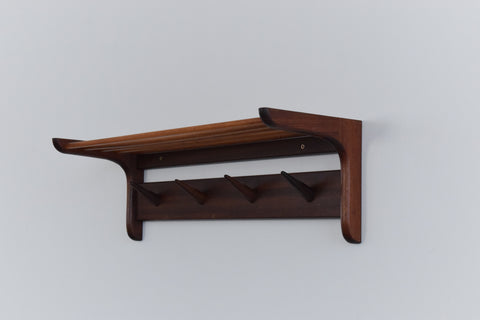 Vintage Afrormosia Wall Mounted Coat Rack with Parcel Shelf by John Herbert for A. Younger Ltd