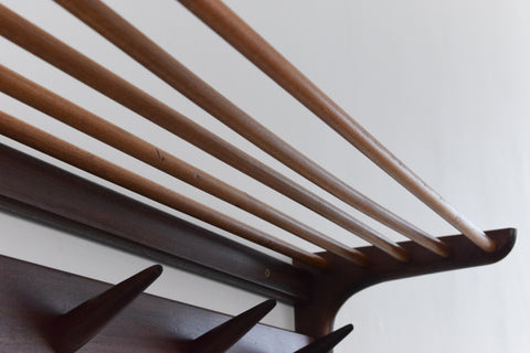 Vintage Afrormosia Wall Mounted Coat Rack with Parcel Shelf by John Herbert for A. Younger Ltd